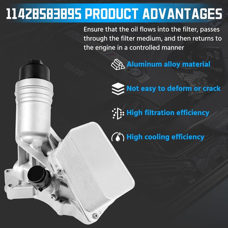 liriuda 11428583895 Upgrade Aluminum Oil Filter Housing Assembly Engine Oil Cooler for BMW 340i 440i 540d 540i 640i 740i M240i X3 X4 xDrive 2016-2021, for B58 3.0L Engine Replace 11428583901 11428588578 - Image 4
